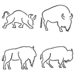 buffalo icon set, brush strokes on a white background. Vector illustration.