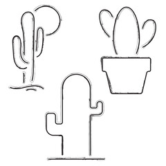 cactus icon set, brush strokes on a white background. Vector illustration.