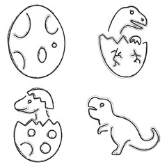 dinosaur icon set, brush strokes on white background. Vector illustration.