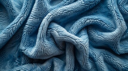 A blue fuzzy blanket with a pattern of waves