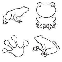 frog icon set, brush strokes on a white background. Vector illustration.