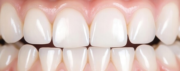 A close-up of perfectly aligned teeth, focusing on the smooth surface and enamel