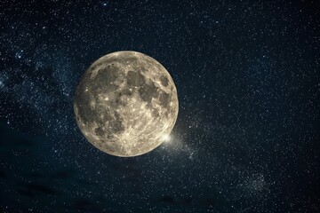 Obraz premium Close up view of a night full Moon reveals its rugged terrain, with craters, mountains, and valleys