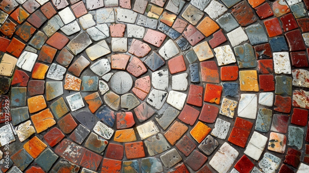 Poster a colorful mosaic tile pattern with a spiral design