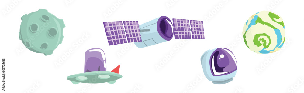 Aufkleber astronaut outer space object and attribute vector set