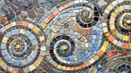 Obraz premium A mosaic tile wall with a spiral design