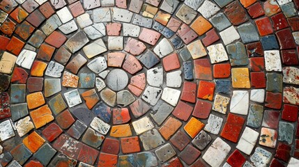 Fototapeta premium A colorful mosaic tile pattern with a spiral design
