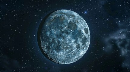 Fototapeta premium Close up view of a night full Moon reveals its rugged terrain, with craters, mountains, and valleys
