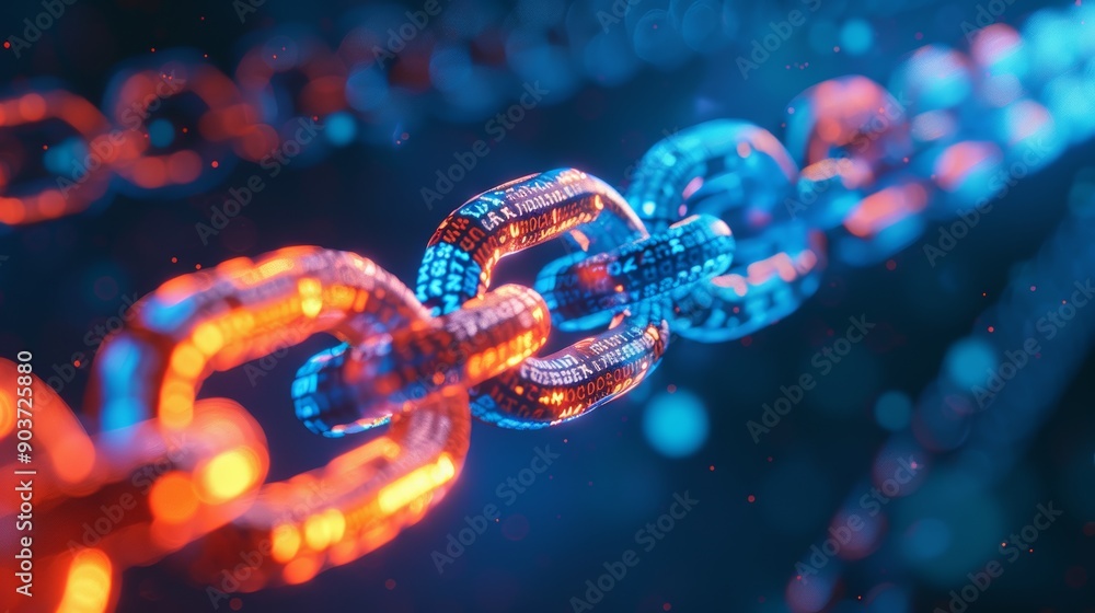 Poster chain with digital data, block chain concept.