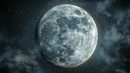 Fototapeta premium Close up view of a night full Moon reveals its rugged terrain, with craters, mountains, and valleys