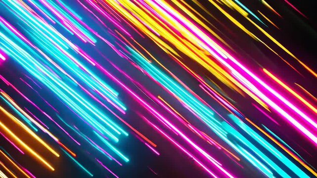 Vibrant neon lines on a dark background create a dynamic and futuristic abstract design, perfect for tech and creative projects.