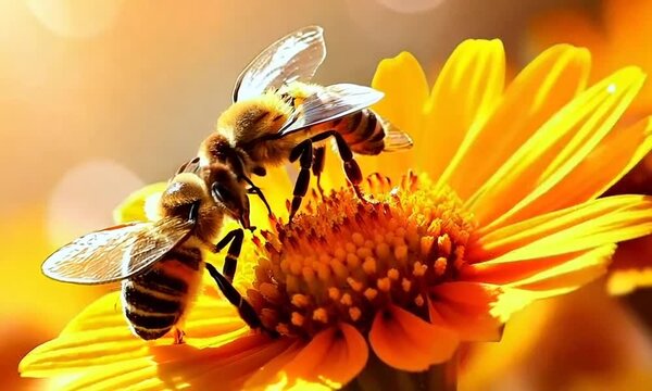 bees on blossom flowers background