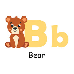 Cute animal alphabet for ABC book. B letter for the Bear. Vector illustration