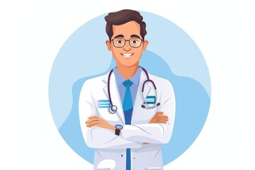 Fototapeta premium Doctor with stethoscope healthcare innovation concept vector illustration friendly design medical inspiration
