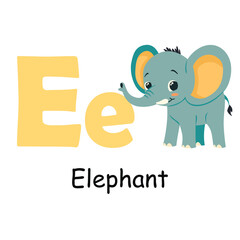 Cute animal alphabet for ABC book. E letter for the Elephant. Vector illustration