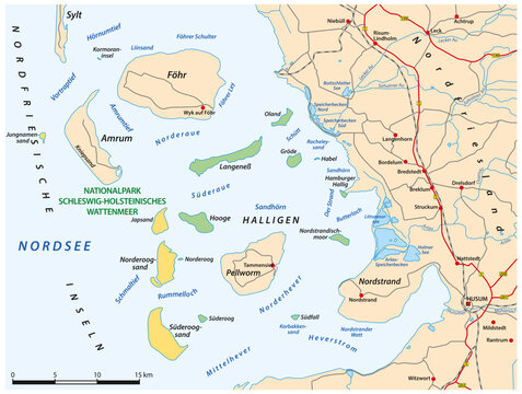 Map of the Schleswig-Holstein Halligen in the North Frisian Wadden Sea, Germany