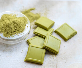 Green chocolate with matcha powder