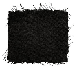 A piece of torn black fabric on a white background. Textile isolate