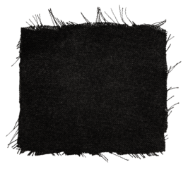 A piece of torn black fabric on a white background. Textile isolate