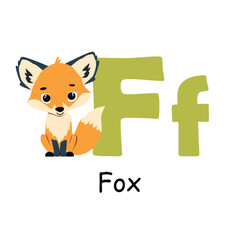 Cute animal alphabet for ABC book. F letter for the Fox. Vector illustration