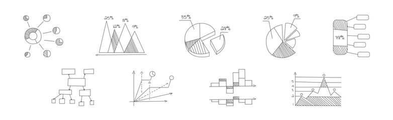 Graph and Chart Line Drawing as Infographic Element Vector Set