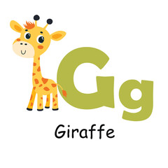Cute animal alphabet for ABC book. G letter for the Giraffe. Vector illustration