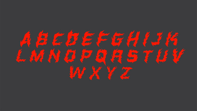 Fire Dark Lettering vector decorative alphabet type style Gothic red flaming, fire print designs font concept for apparel print design