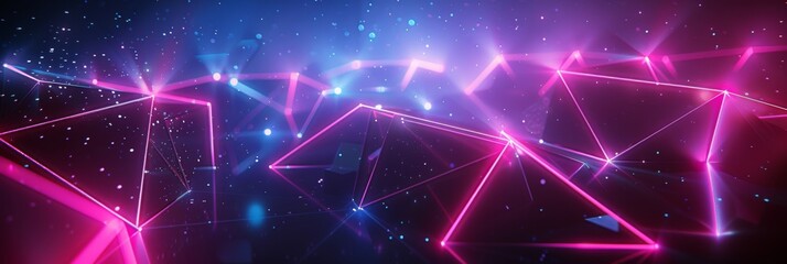 Fototapeta premium Abstract Laser Spectacle: A Dark Background Canvas Illuminated by Glowing Purple and Blue Geometric Laser Lines.