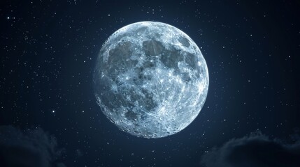 Fototapeta premium Close up view of a night full Moon reveals its rugged terrain, with craters, mountains, and valleys