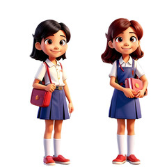 Adorable 3D Schoolgirls Duo