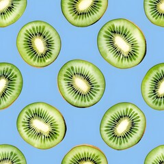 Fototapeta premium Seamless Kiwi Pattern on Blue Background
