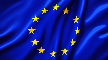 European Union flag waving in the wind. Close up of Europe banner blowing, soft and smooth silk. Cloth fabric texture ensign background. Use it for national day and country occasions concept.