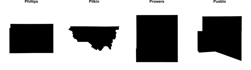 Obraz premium Phillips, Pitkin, Prowers, Pueblo outline maps