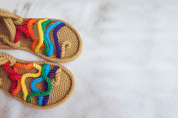 Rope Colorful Sandals  with copy space 