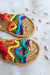 Rope Colorful Sandals  with copy space 