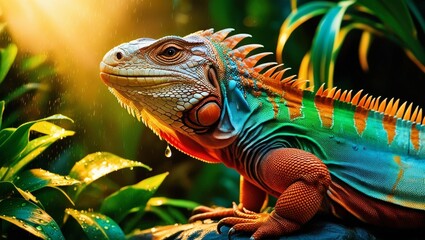 Fototapeta premium iguana on a branch, colorful of iguana