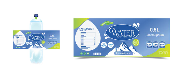 Vector water bottle and label design template