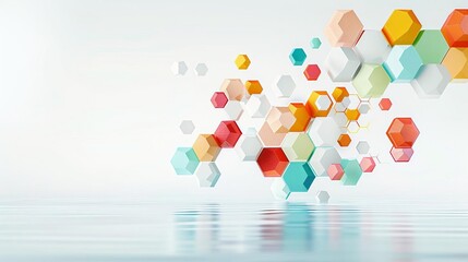 Floating hexagon clusters, dynamic 3D effect, vibrant colors, Watercolor style