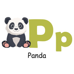 Cute animal alphabet for ABC book. P letter for the Panda. Vector illustration