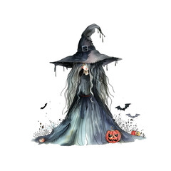 Fototapeta premium Witch, Halloween Watercolor Style Clip Art Transparent Background