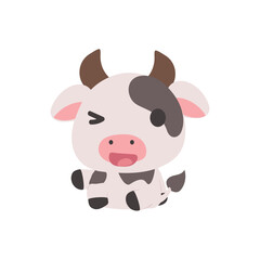 a picture of a cute little cow sitting and winking