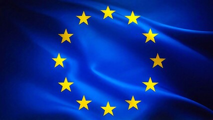 European Union flag waving in the wind. Close up of Europe banner blowing, soft and smooth silk. Cloth fabric texture ensign background. Use it for national day and country occasions concept.