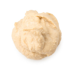 Sample of delicious hummus isolated on white, top view