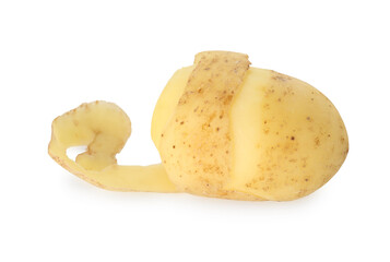 One young potato with peel isolated on white