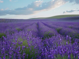 Naklejka premium A Field of Lavender Blooms Under a Cloudy Sky