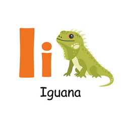 Cute animal alphabet for ABC book. I letter for the Iguana. Vector illustration