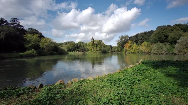 Villa pamphili lake in Rome on sunny day. High quality 4k footage