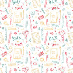 cute vector seamless pattern with funny school elements
