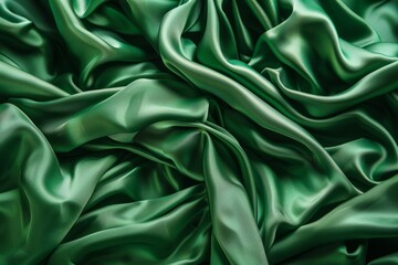 Fototapeta premium Abstract background wallpaper. green silk fabric, very soft and smooth, flowing in the wind. Luxury Shiny delicate fabric material