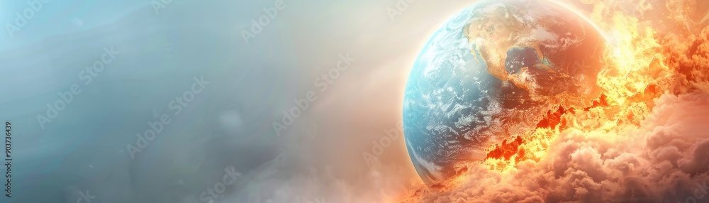 Canvas Prints a planet is on fire and is surrounded by a cloud of smoke. the planet is the center of the image and